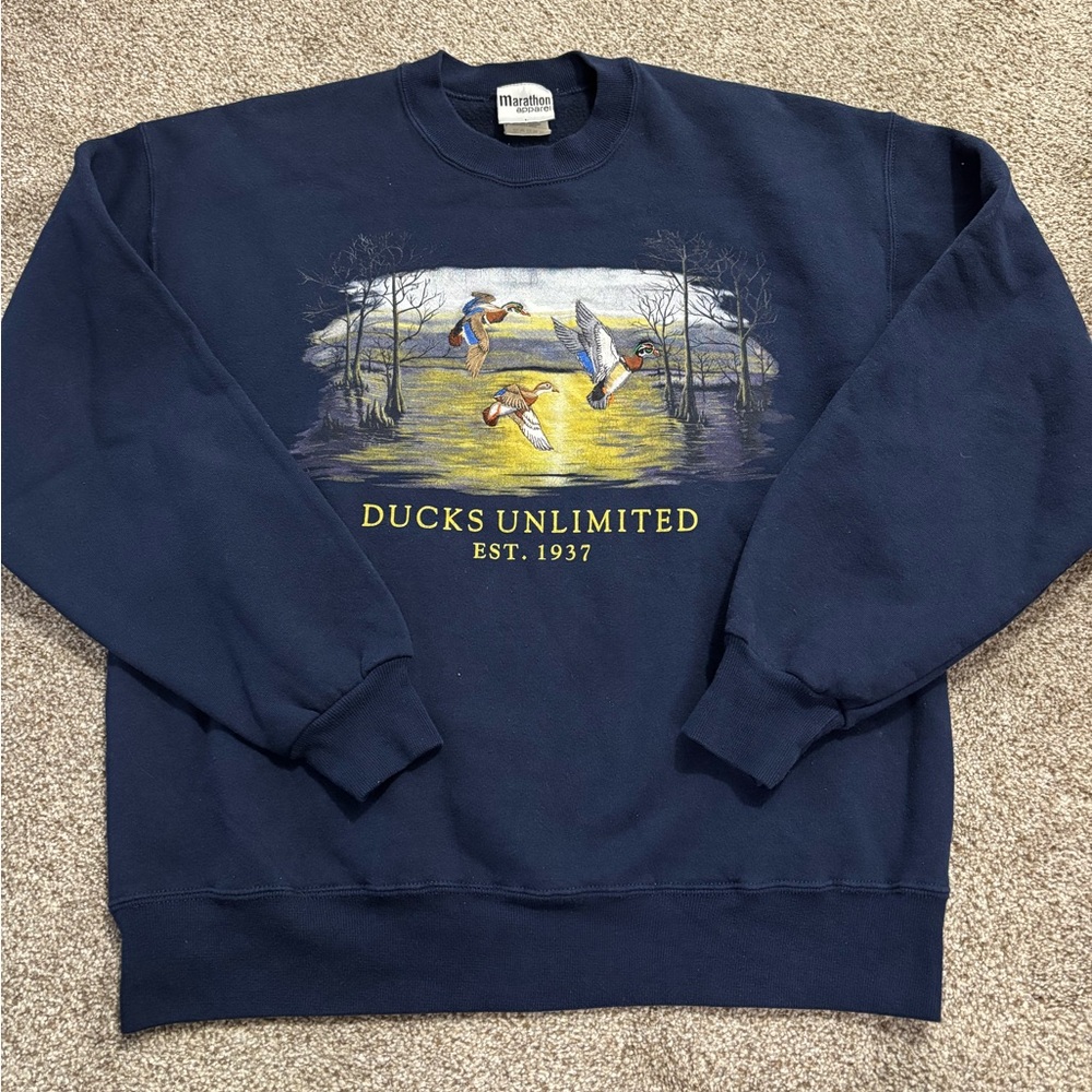 Vintage Navy Blue Ducks Unlimited Crewneck Sweatshirt